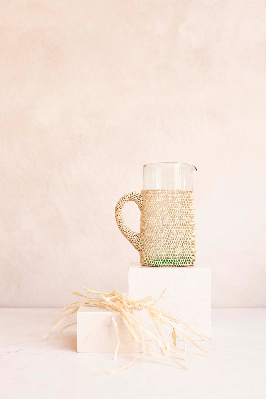 Glass - Carafe - Modern With Handle - Raffia