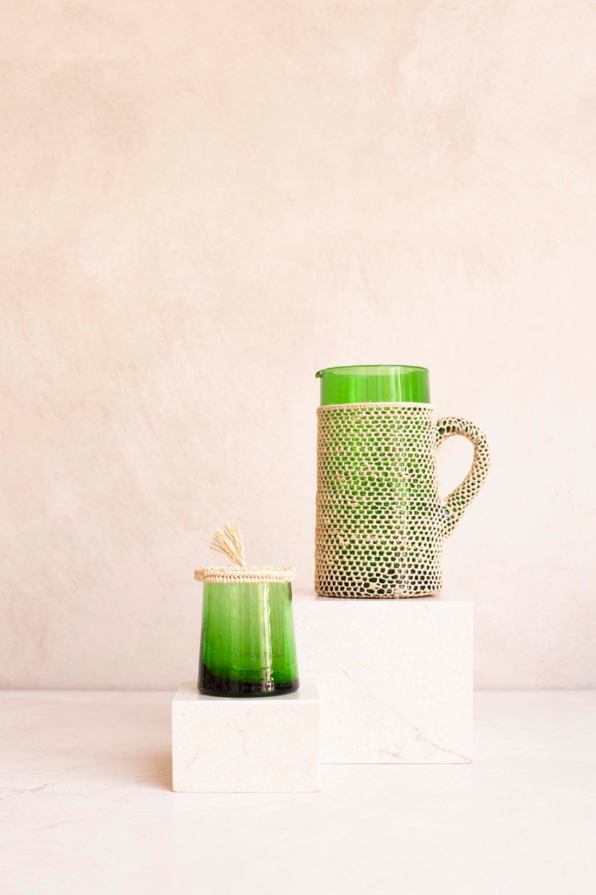 Glass - Carafe - Modern With Handle - Raffia