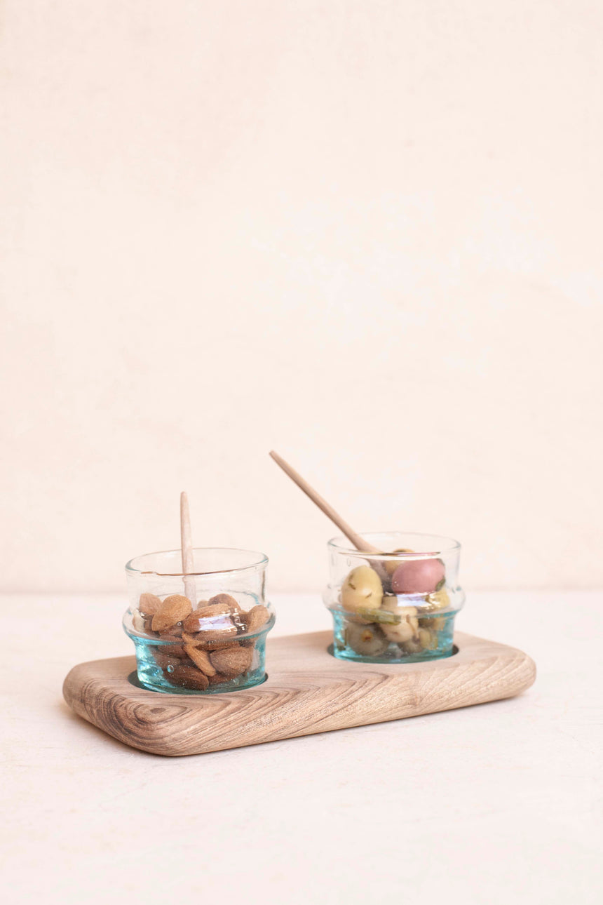 Wood - Serving Tray with Two Glasses